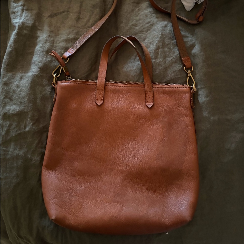 Madewell Tan Zip Top Medium Transport Leather Tote